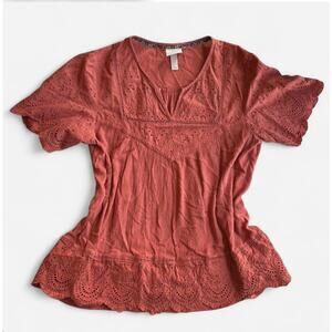 KNOX ROSE Women's Boho L Embroidered Eyelet Peasant Blouse